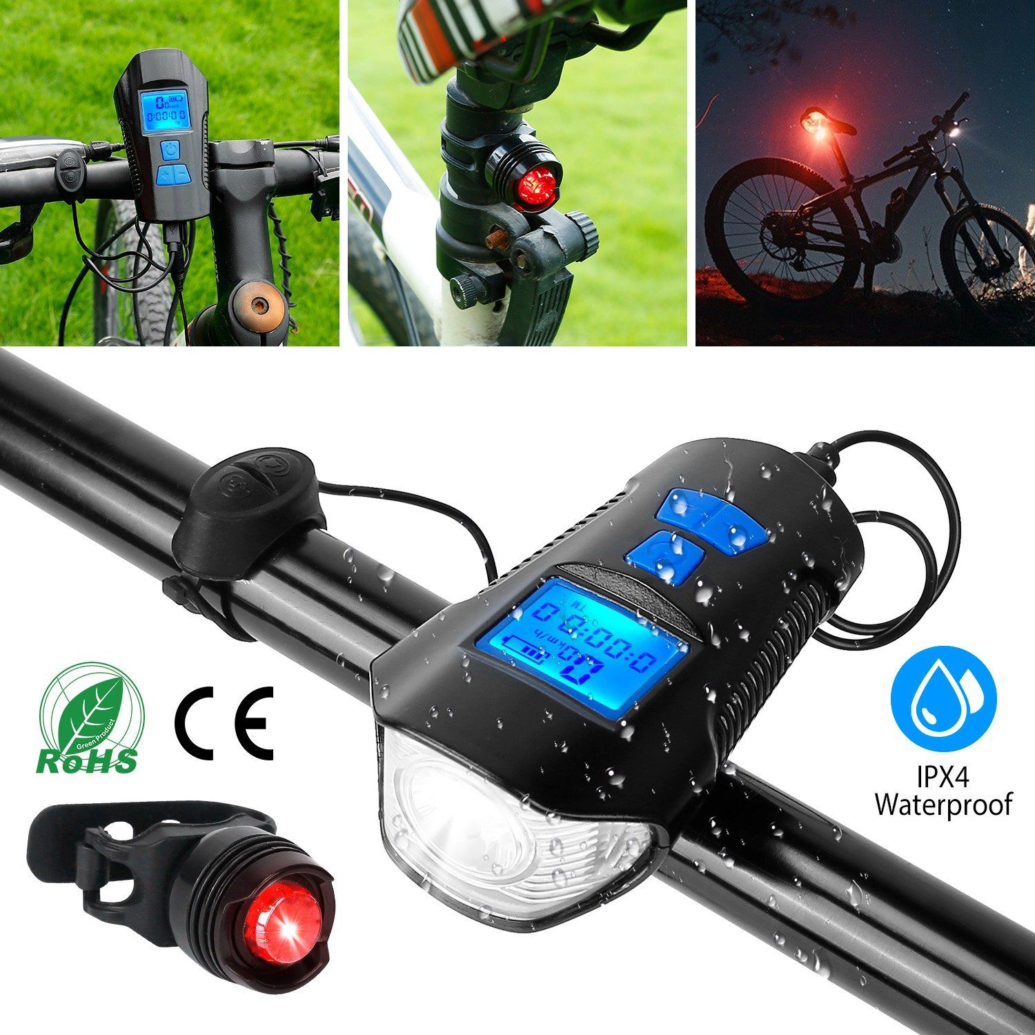 USB Rechargeable Bike Light Set with Speedometer and Odometer Sports & Outdoors - DailySale