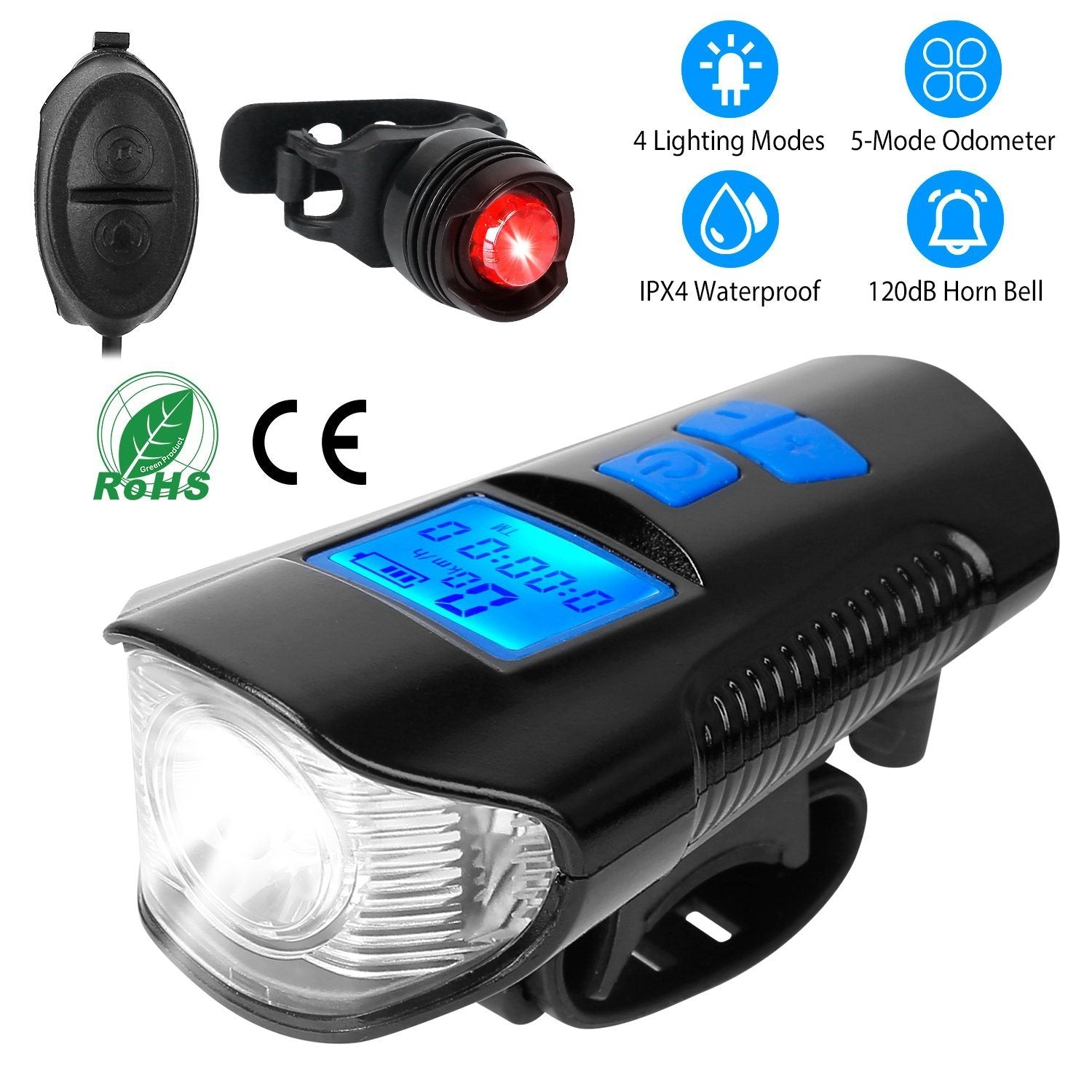 USB Rechargeable Bike Light Set with Speedometer and Odometer Sports & Outdoors - DailySale