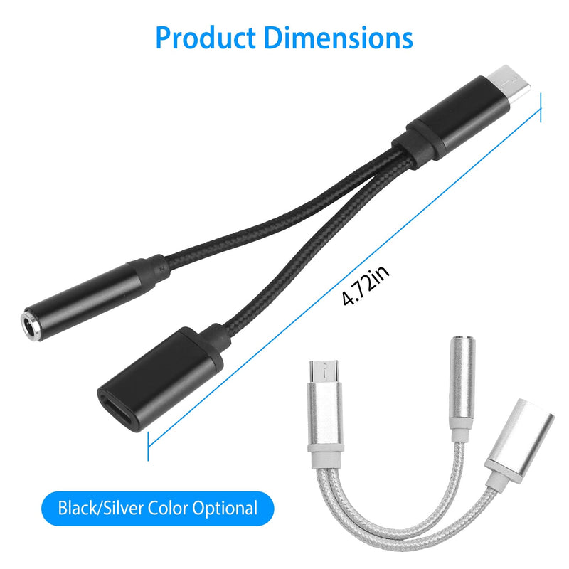 USB Type-C to 3.5mm Aux Audio Charging Adapter Braided Headphone Jack Splitter Cable Mobile Accessories - DailySale