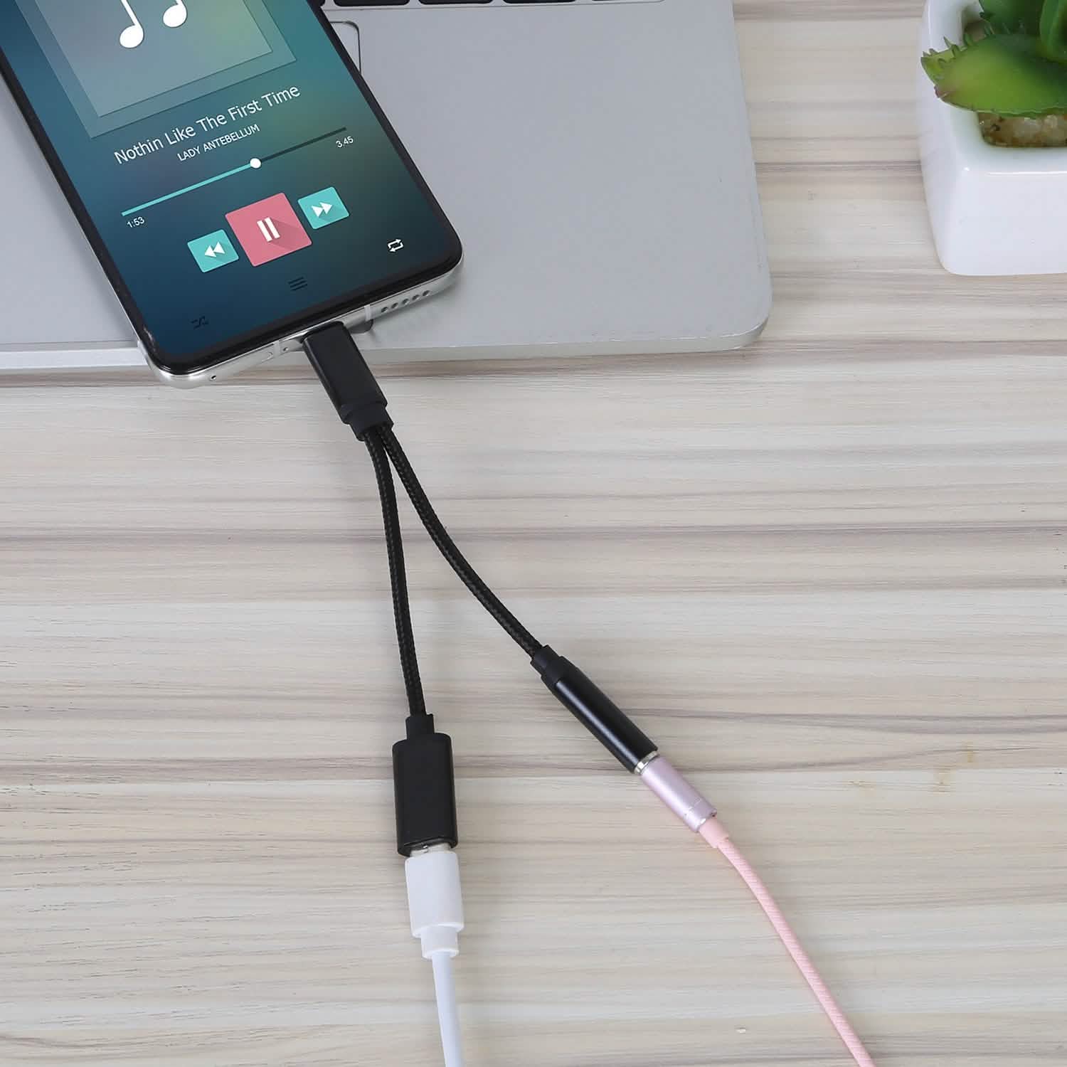 USB Type-C to 3.5mm Aux Audio Charging Adapter Braided Headphone Jack Splitter Cable Mobile Accessories - DailySale