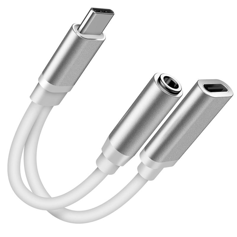 USB Type C to 3.5MM Aux Audio Charging Adapter Mobile Accessories Silver - DailySale