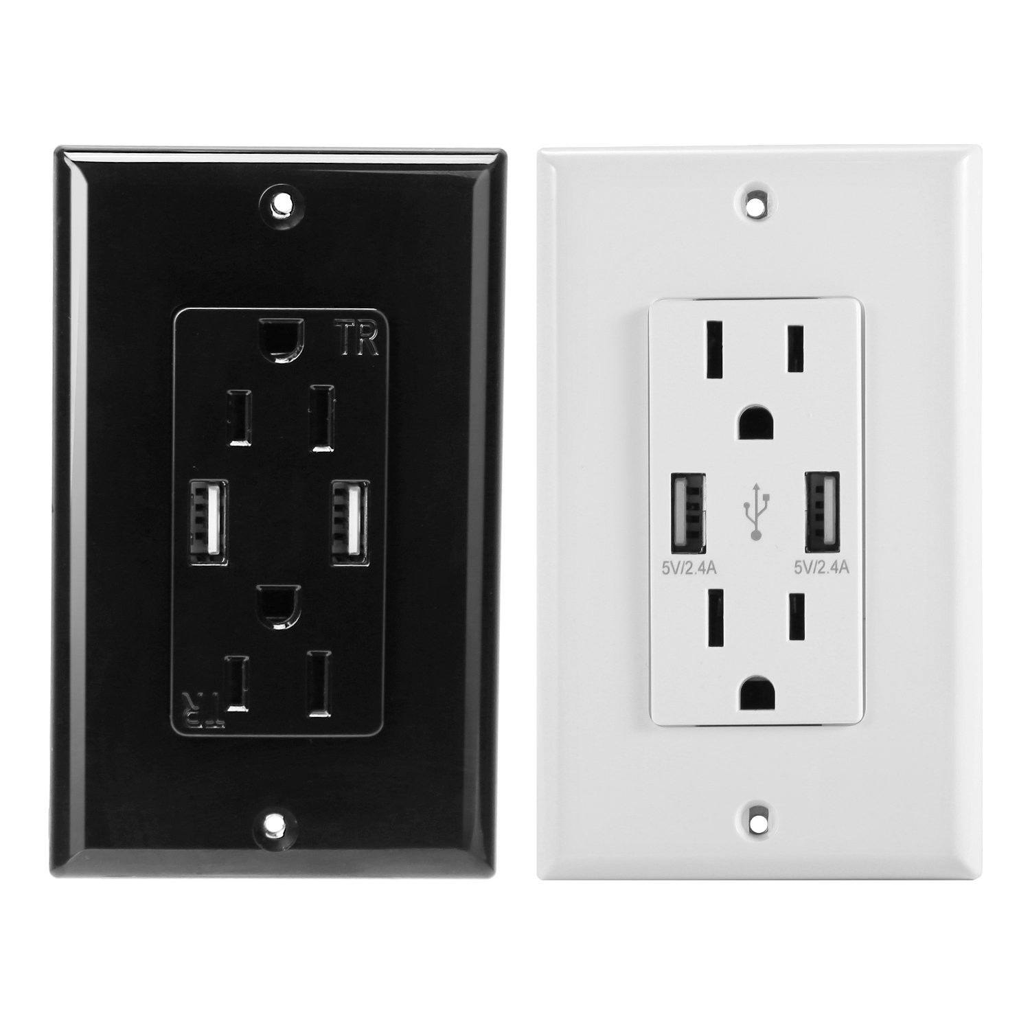 USB Wall Outlet Dual 2.4A USB Wall Charger Household Batteries & Electrical - DailySale