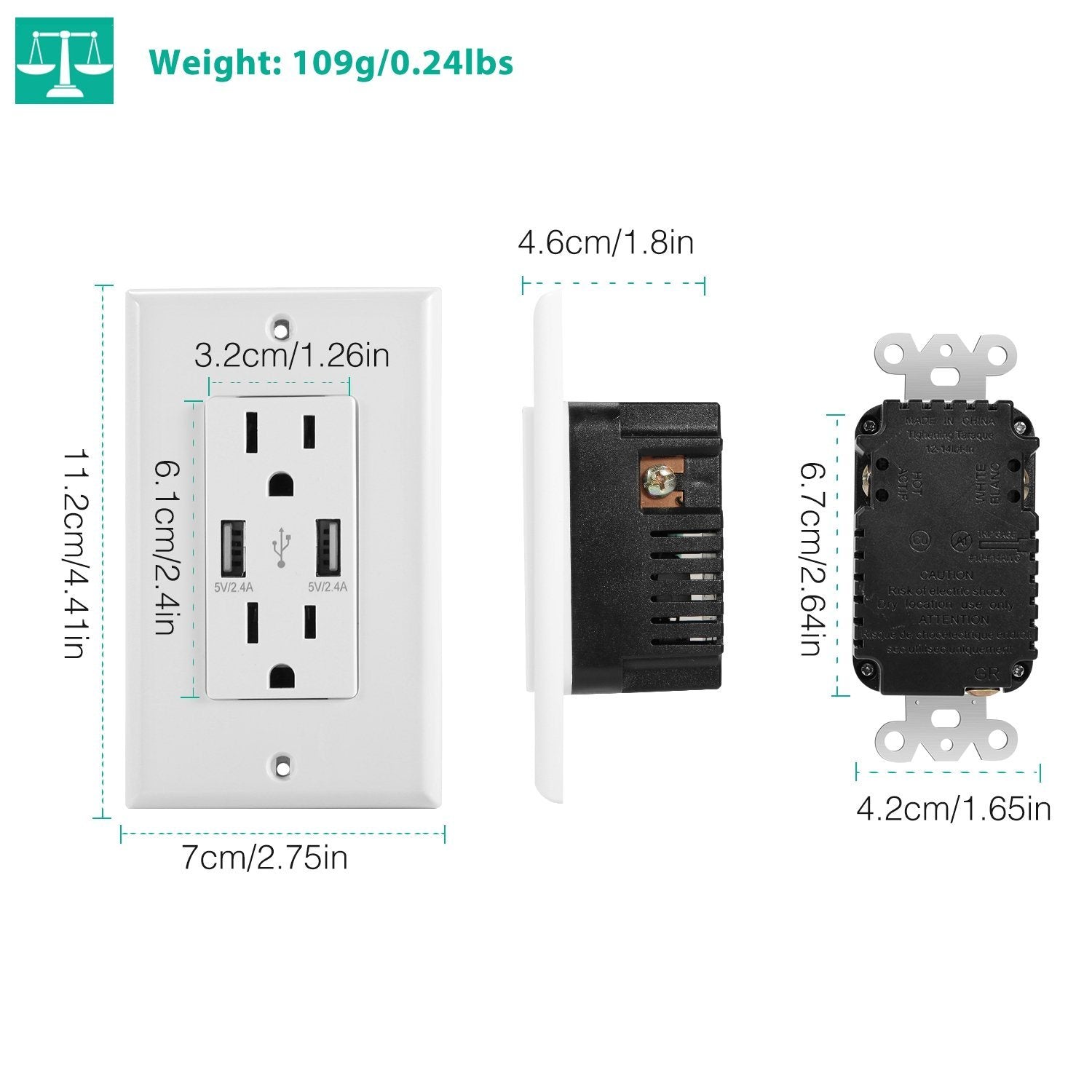 USB Wall Outlet Dual 2.4A USB Wall Charger Household Batteries & Electrical - DailySale