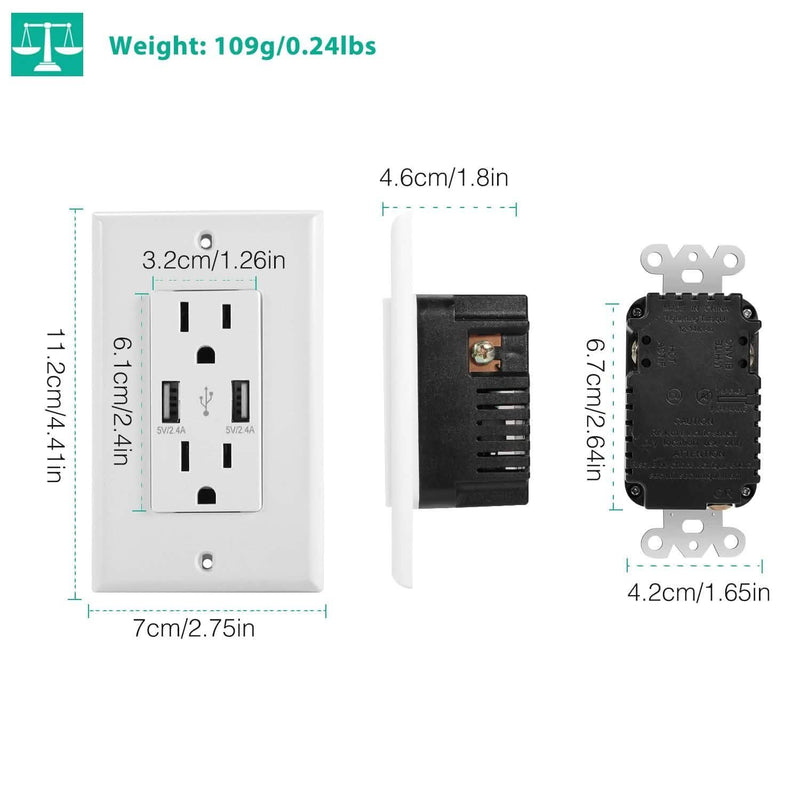USB Wall Outlet Dual 2.4A USB Wall Charger Household Batteries & Electrical - DailySale