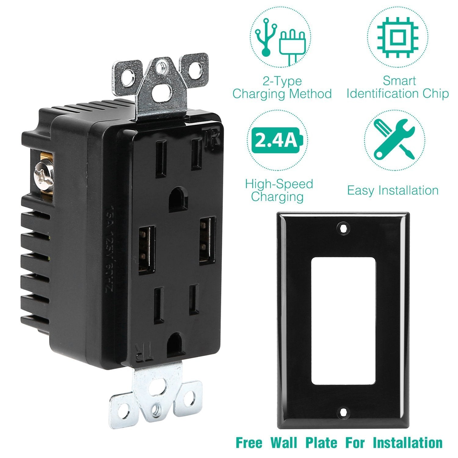 USB Wall Outlet Dual 2.4A USB Wall Charger Household Batteries & Electrical - DailySale