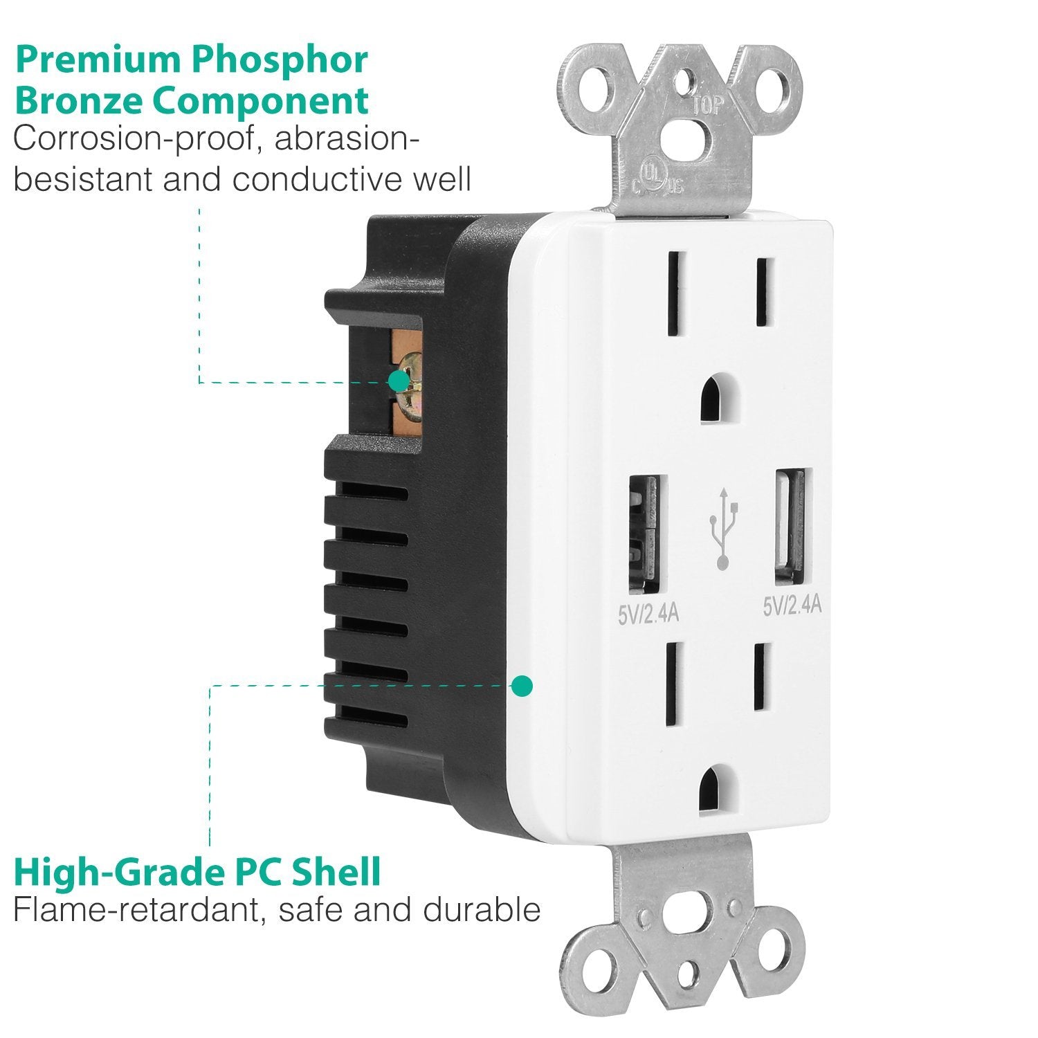 USB Wall Outlet Dual 2.4A USB Wall Charger Household Batteries & Electrical - DailySale