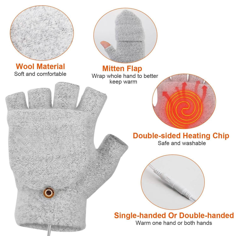 USB Wool Heated Half Fingerless Gloves Sports & Outdoors - DailySale