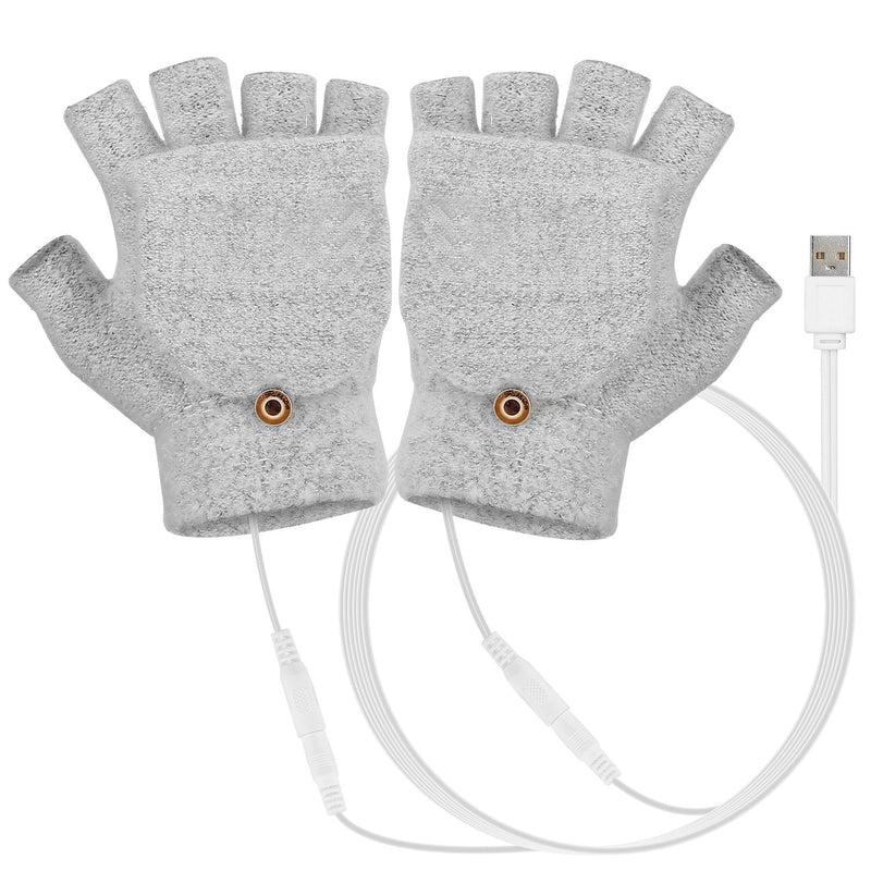 USB Wool Heated Half Fingerless Gloves