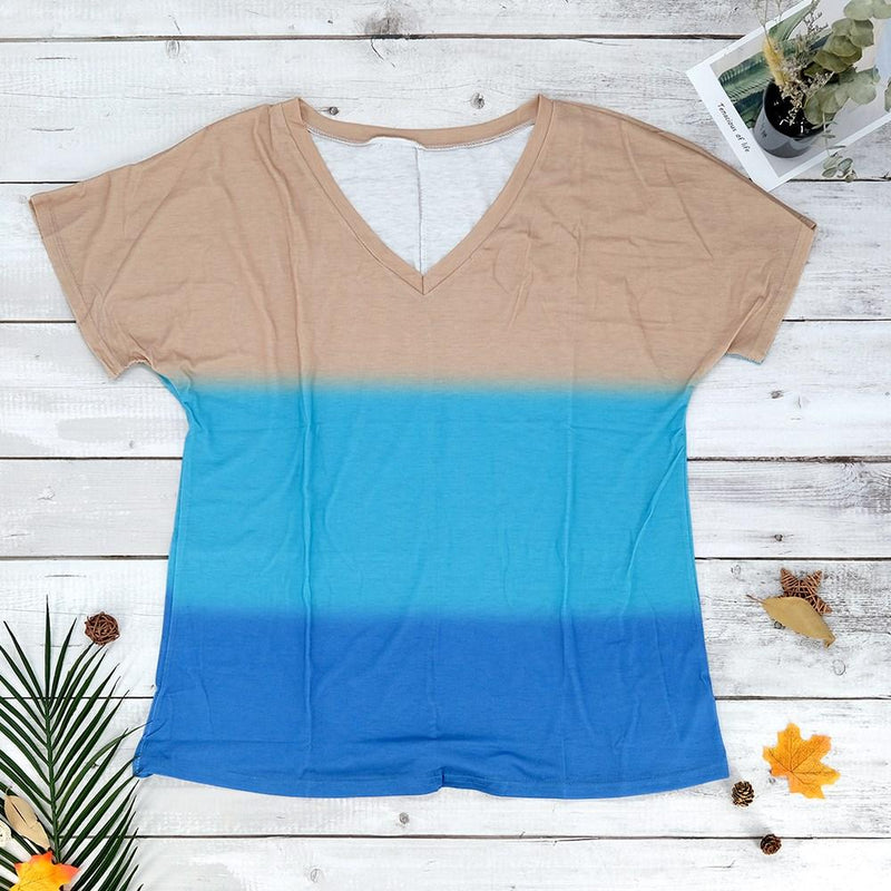 V-Neck Striped T-Shirt for Women Women's Clothing Blue S - DailySale