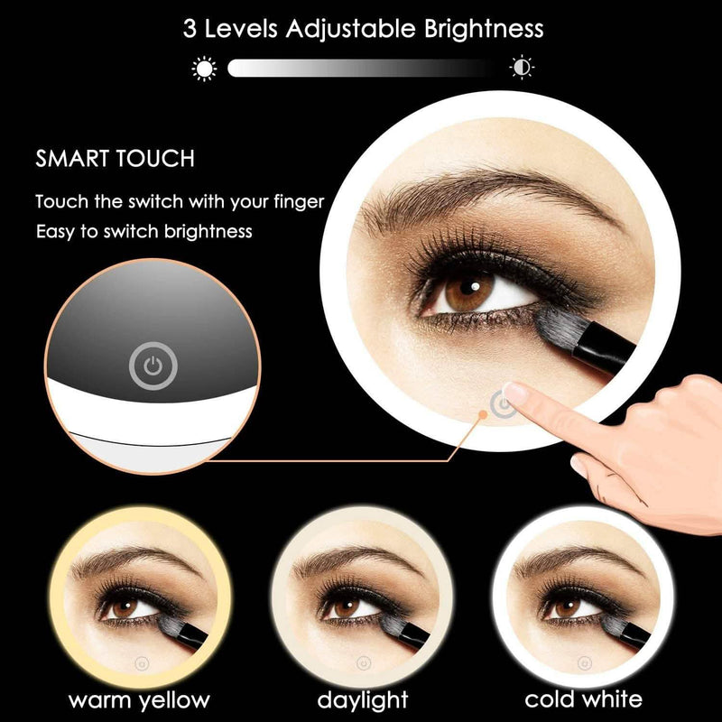 Vanity Mirror 10-Times Magnifying LED Lighted Make-up Swivel Suction Cup Compact Folding Beauty & Personal Care - DailySale
