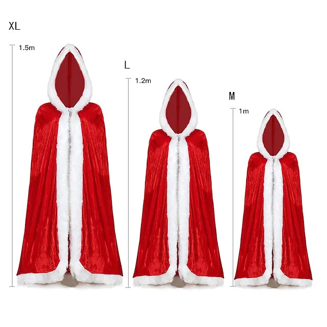 Velvet Hooded Cape Cloak Santa Cosplay Christmas Costumes Women Holiday Decor & Apparel - DailySale