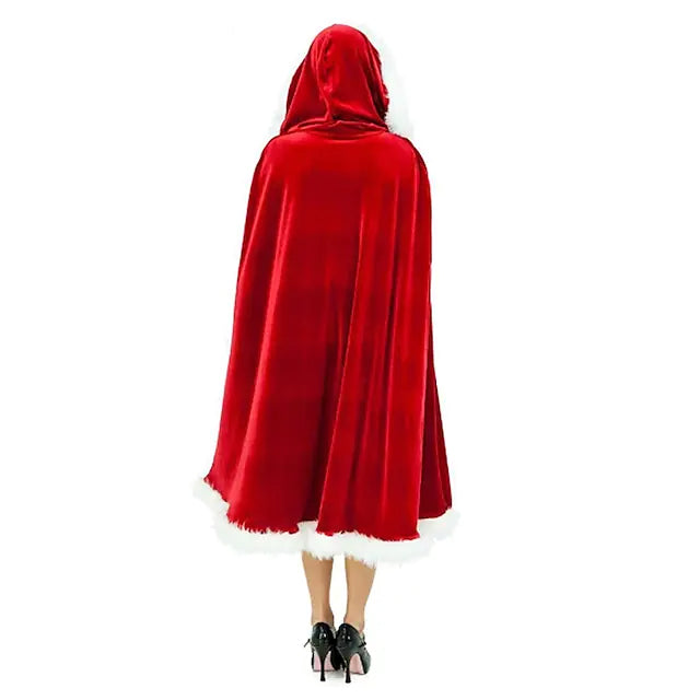 Velvet Hooded Cape Cloak Santa Cosplay Christmas Costumes Women Holiday Decor & Apparel - DailySale