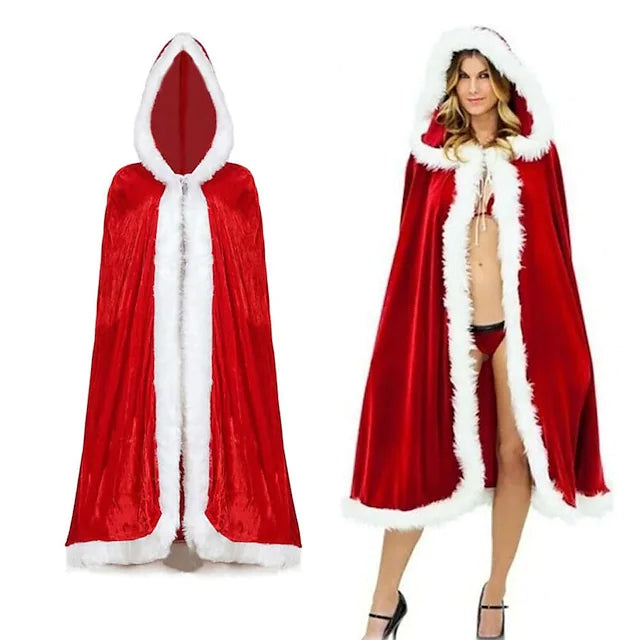 Velvet Hooded Cape Cloak Santa Cosplay Christmas Costumes Women Holiday Decor & Apparel M - DailySale