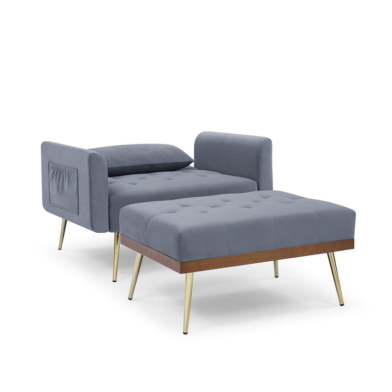 Velvet Recliner Sofa Chair with Adjustable Backrest and 2 Side Pocket Furniture & Decor Gray - DailySale