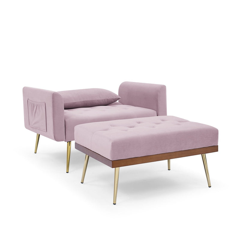 Velvet Recliner Sofa Chair with Adjustable Backrest and 2 Side Pocket Furniture & Decor Pink - DailySale