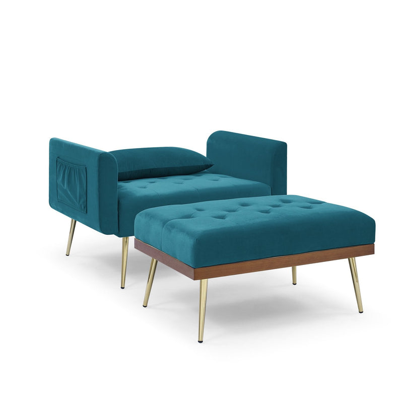 Velvet Recliner Sofa Chair with Adjustable Backrest and 2 Side Pocket Furniture & Decor Teal - DailySale