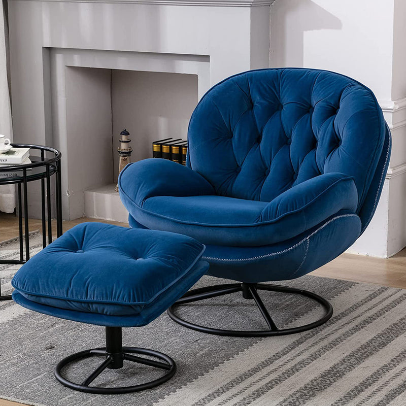 Velvet Swivel Accent Chair with Ottoman Set Furniture & Decor Blue - DailySale