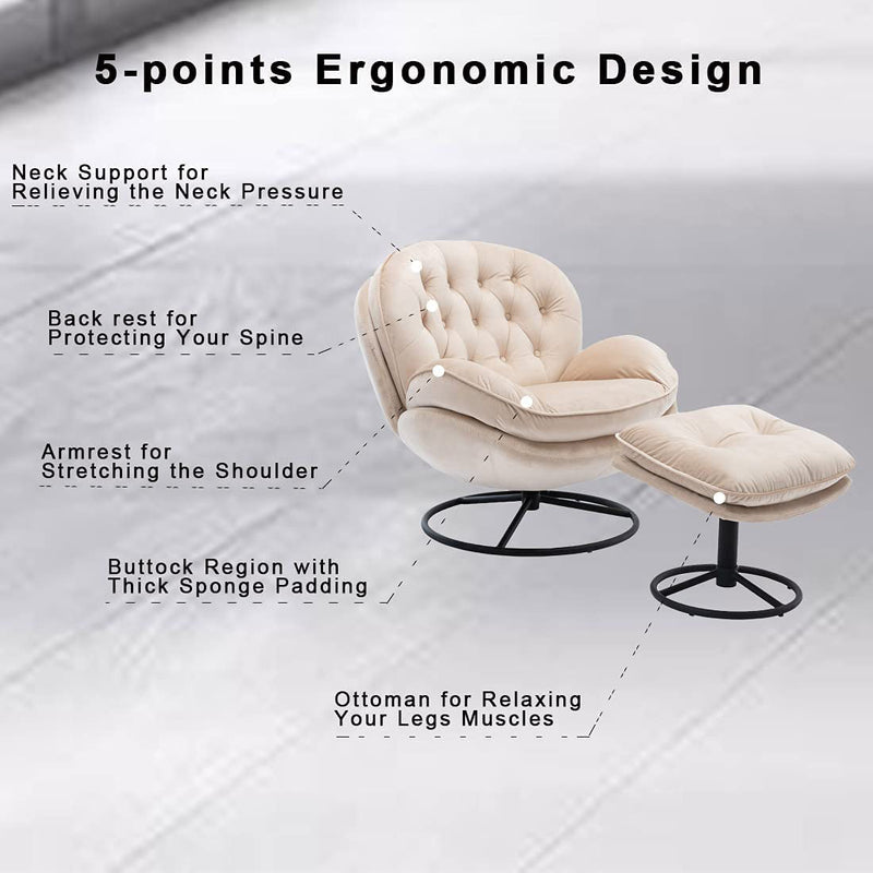 Velvet Swivel Accent Chair with Ottoman Set Furniture & Decor - DailySale