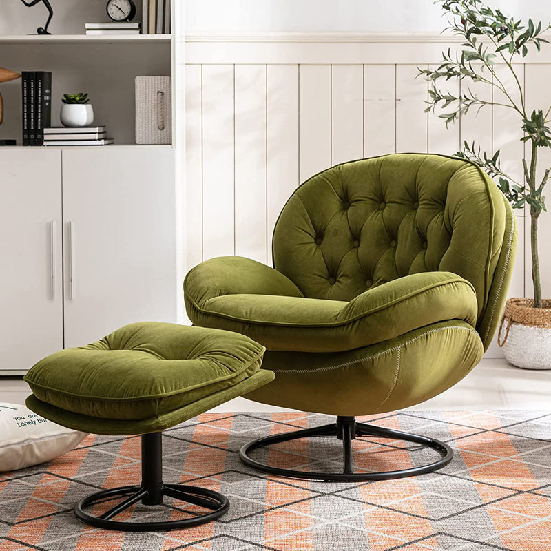 Velvet Swivel Accent Chair with Ottoman Set Furniture & Decor Fruit Green - DailySale