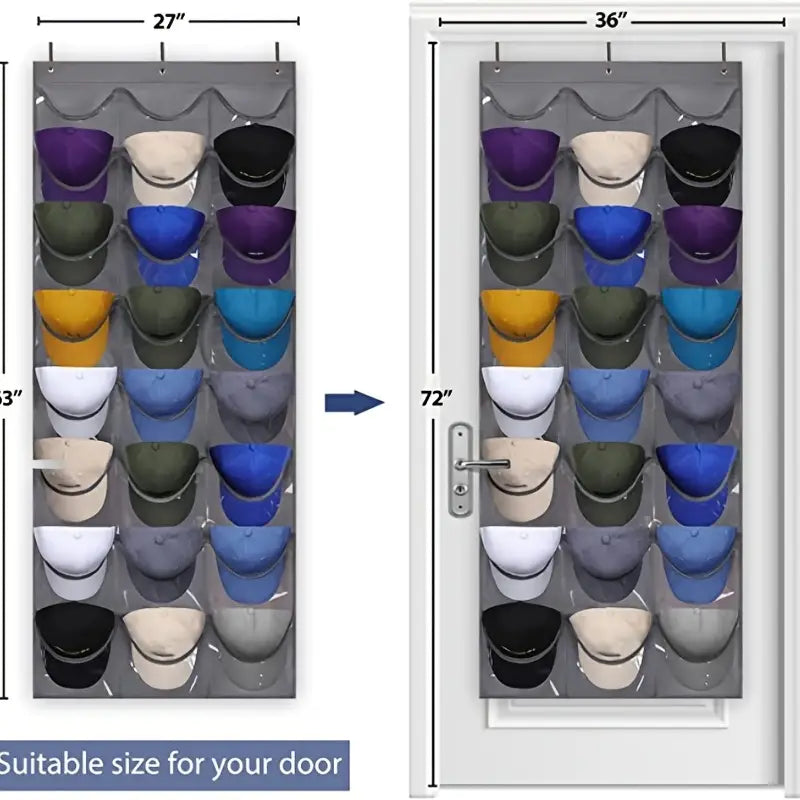 Visible Baseball Hat Rack for Wall Door with 3 Hooks 24 Deep Pockets Closet & Storage - DailySale