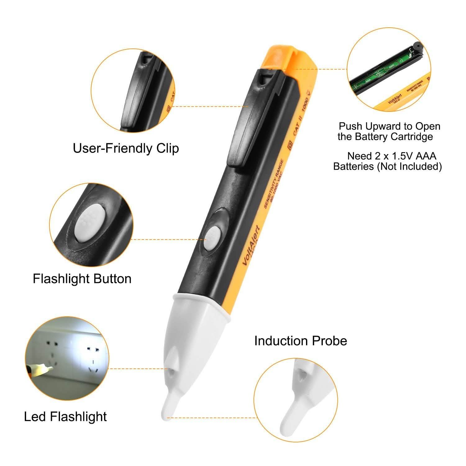 Voltage Tester Detector Pen Non-Contact with Flashlight Household Batteries & Electrical - DailySale