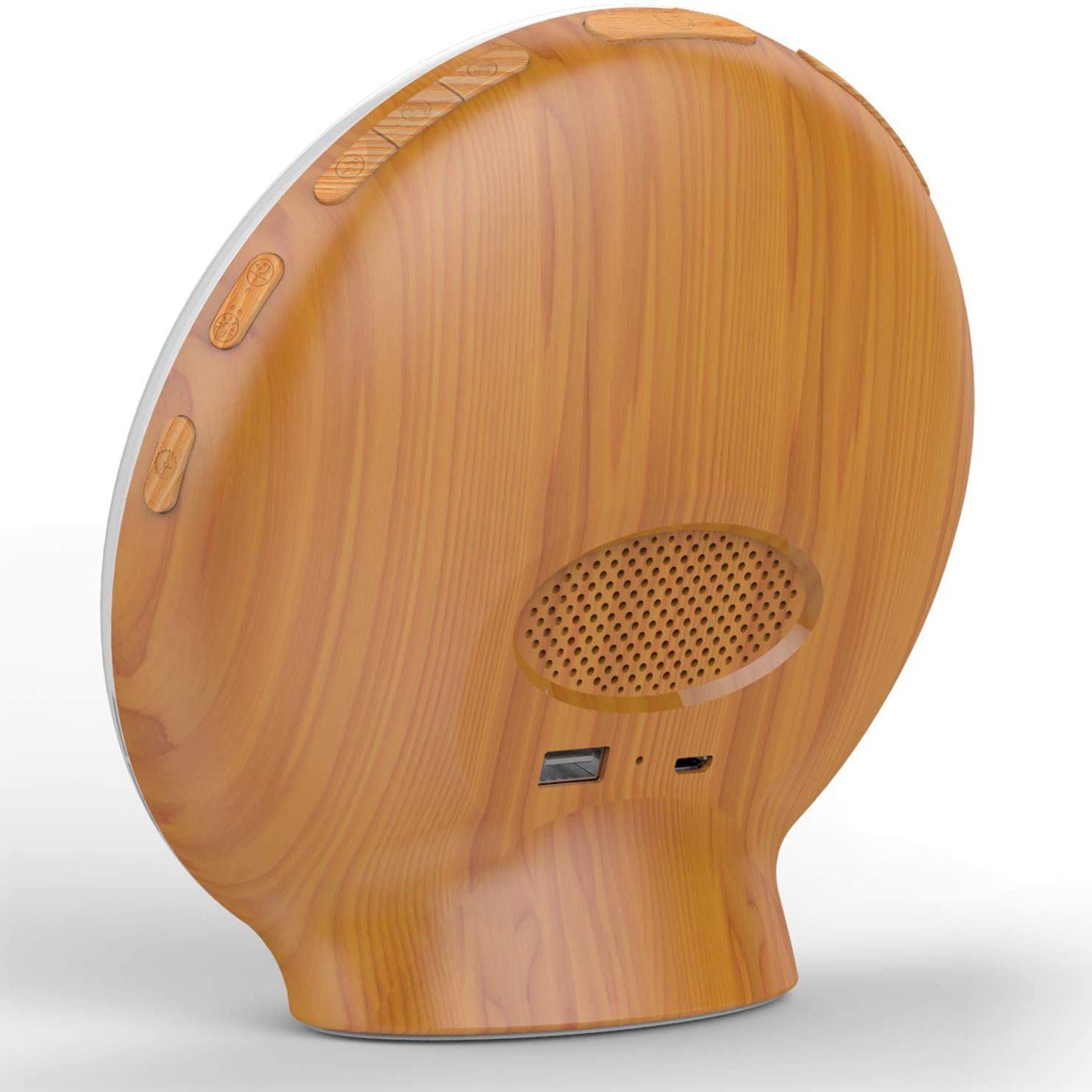 Back of Wake Up Light Sunrise Alarm Clock with wood trim