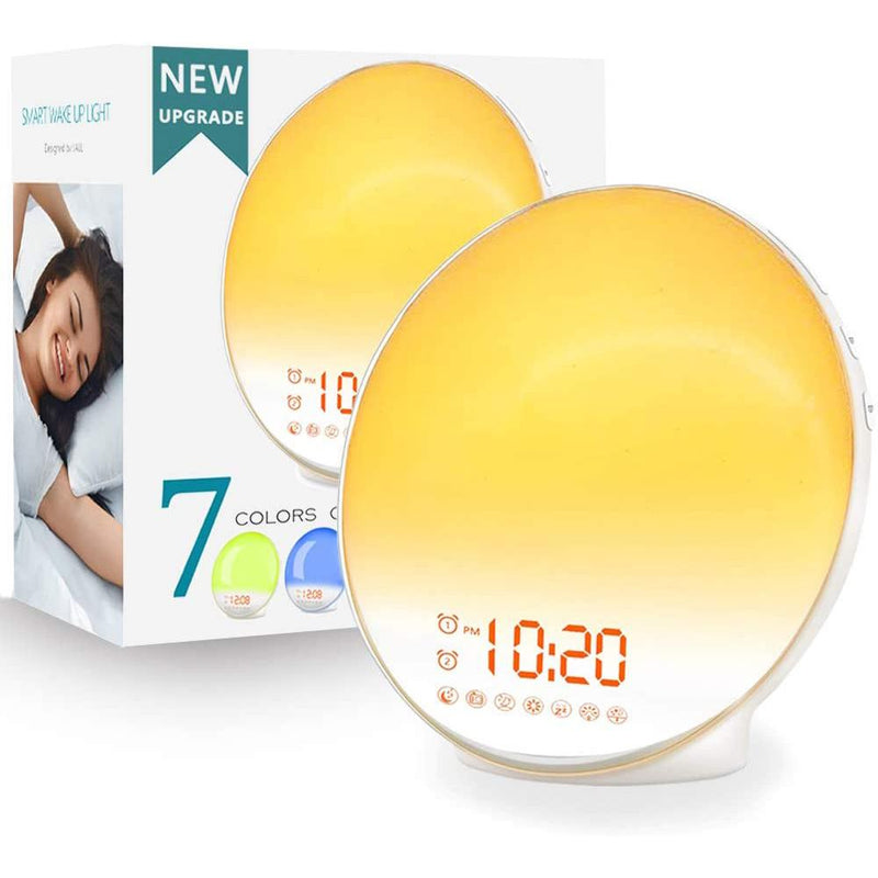 Wake Up Light Sunrise Alarm Clock shown next to its retail packaging, available at Dailysale 