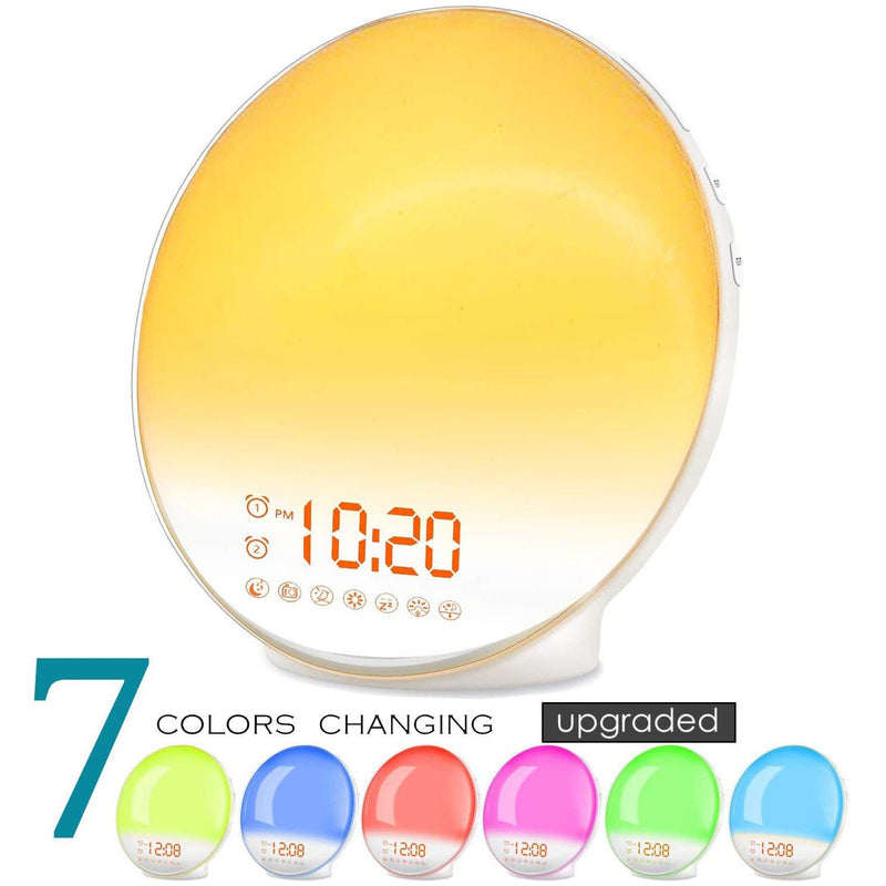 Wake Up Light Sunrise Alarm Clock shown in 7 avaiable colors