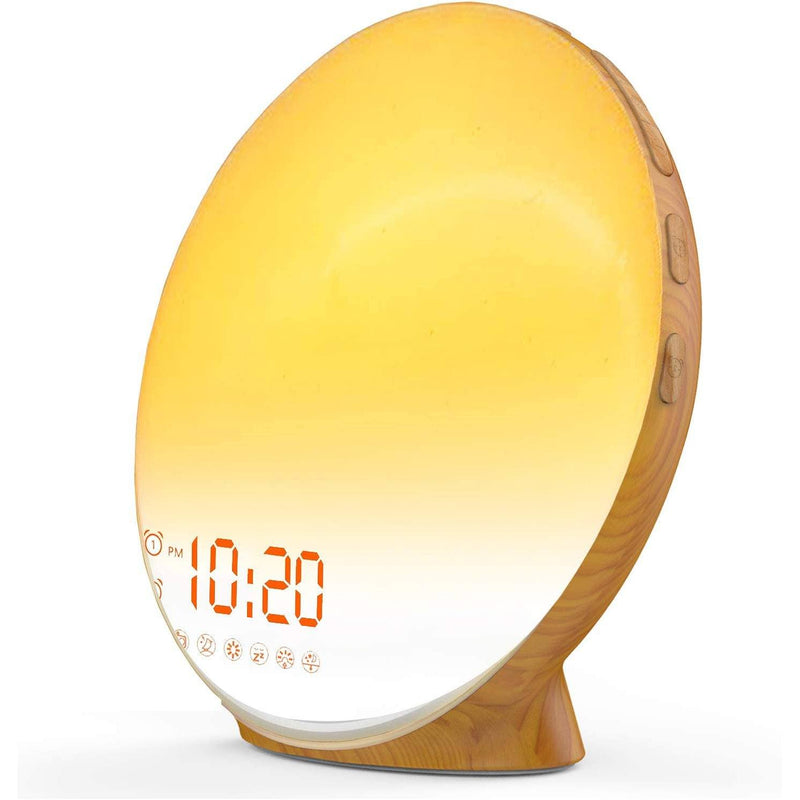 Wake Up Light Sunrise Alarm Clock with wood trim