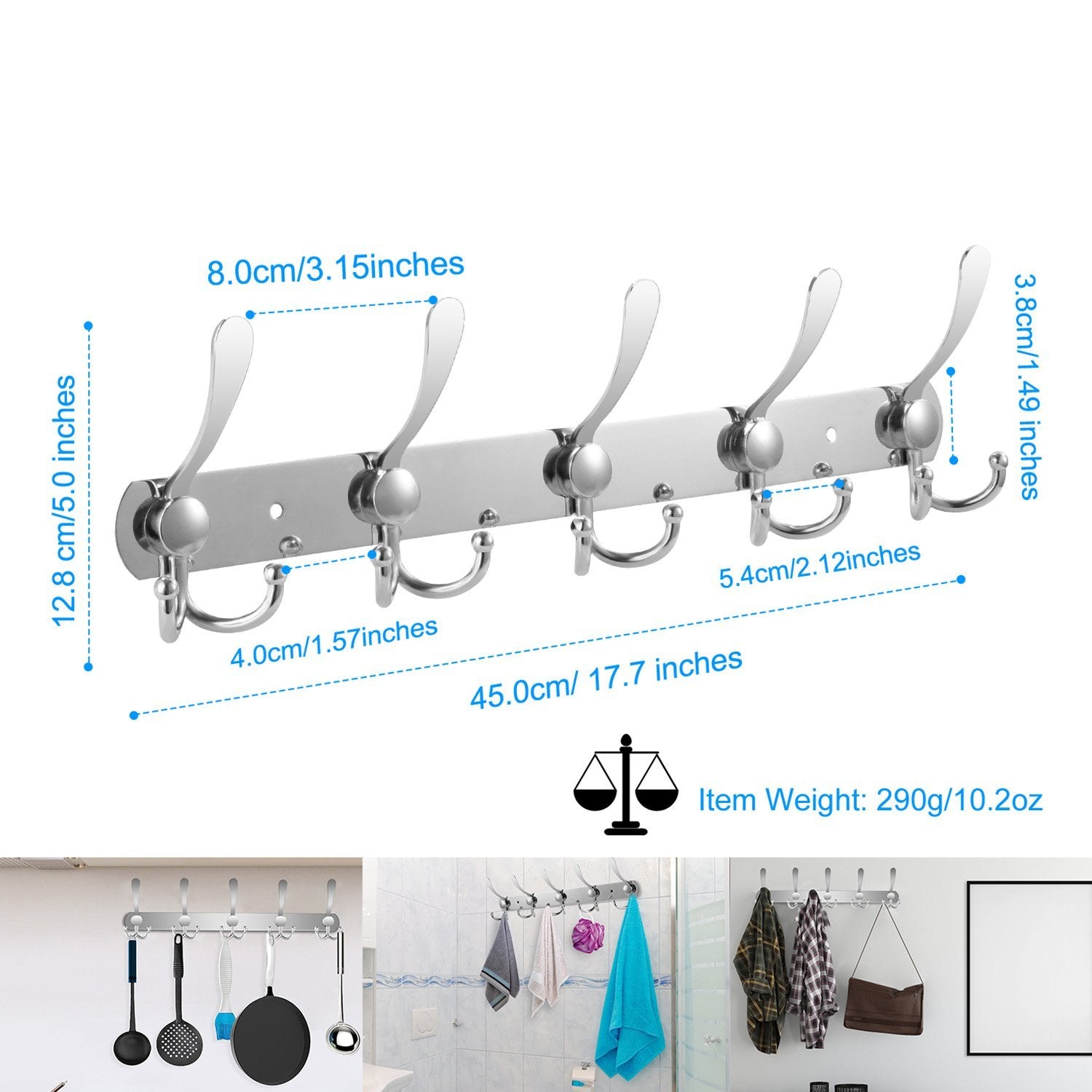 Wall Mount Coat 15 Hooks Stainless Steel Clothes Hanger Rack Closet & Storage - DailySale