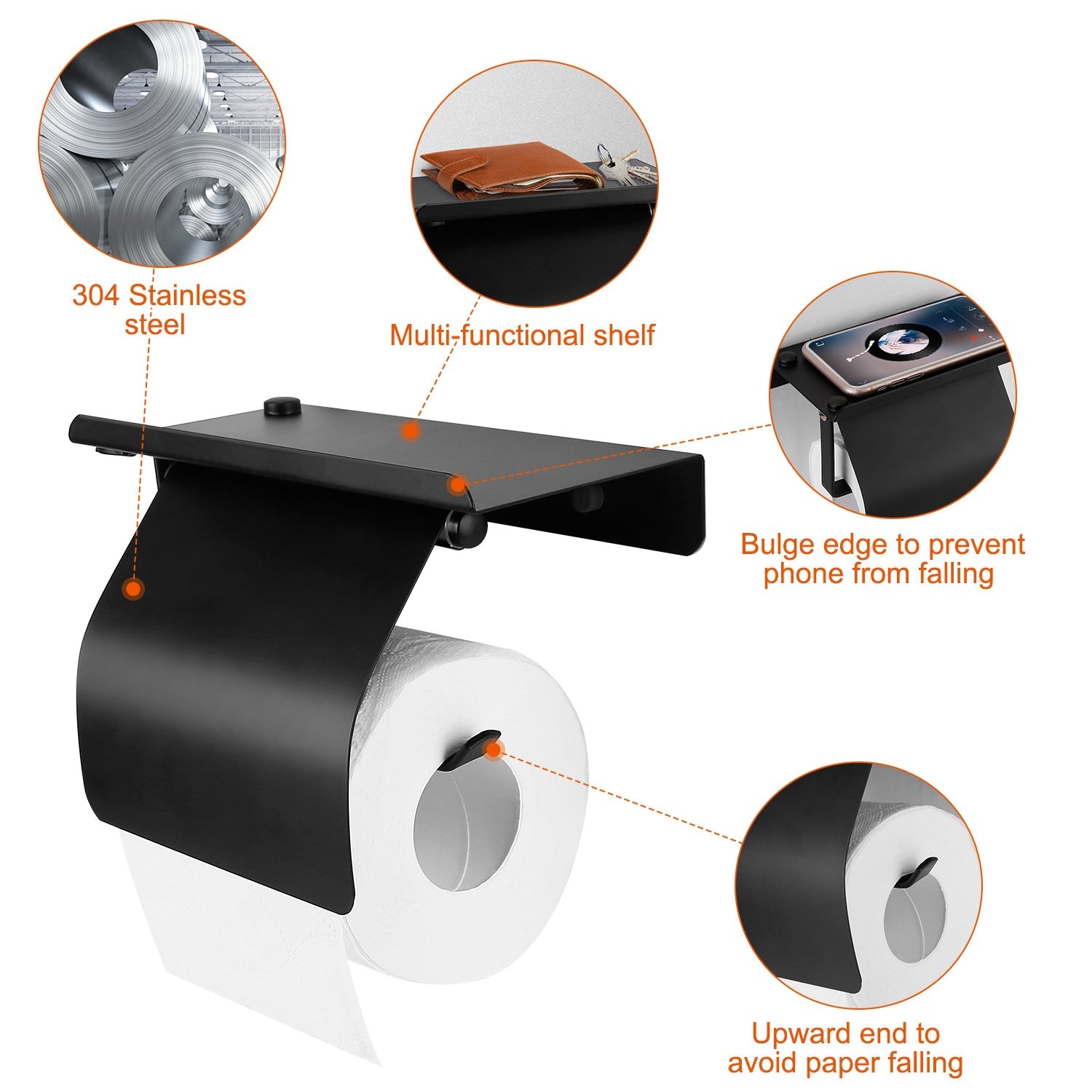 Wall Mounted Toilet Paper Holder with Phone Storage Rack Bath - DailySale