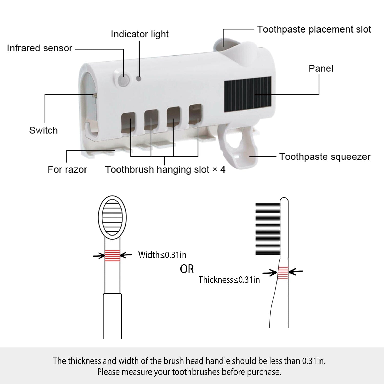 Wall Mounted Toothbrush Sanitizer Holder IR Induction UV Sanitization Rack Face Masks & PPE - DailySale