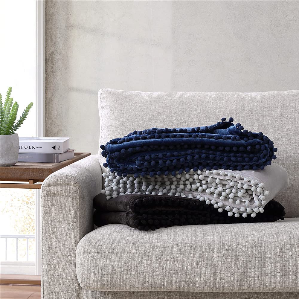 Walnut Flannel Pompom 50" x 70" Throw Blanket Bedding - DailySale