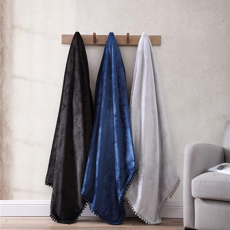 Walnut Flannel Pompom 50" x 70" Throw Blanket Bedding - DailySale