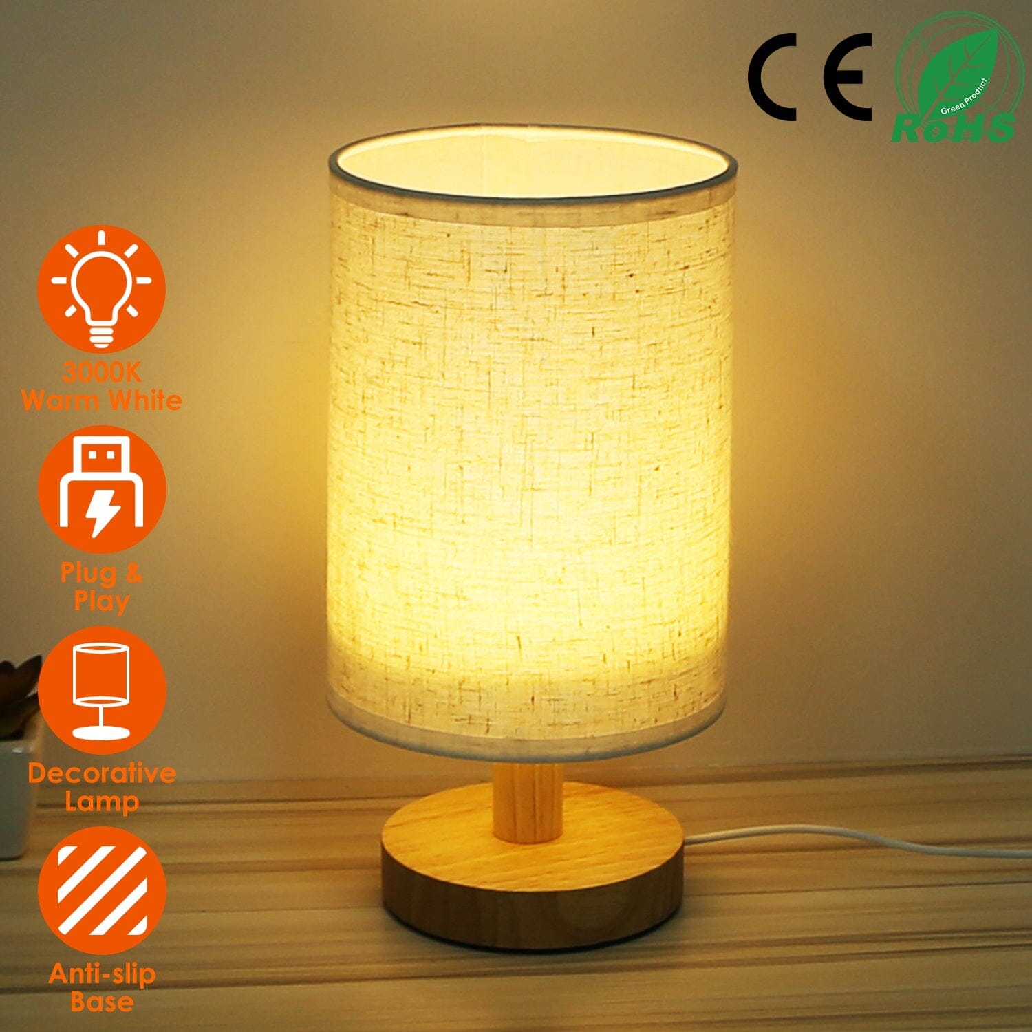 Warm White Nightstand Lamp USB Plug Modern Lantern Indoor Lighting - DailySale