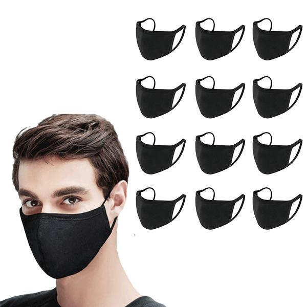 Washable & Resuable 2 Ply Cotton Fabric Face Mask With Elastic Earloop Wellness & Fitness 12-Pack Black - DailySale