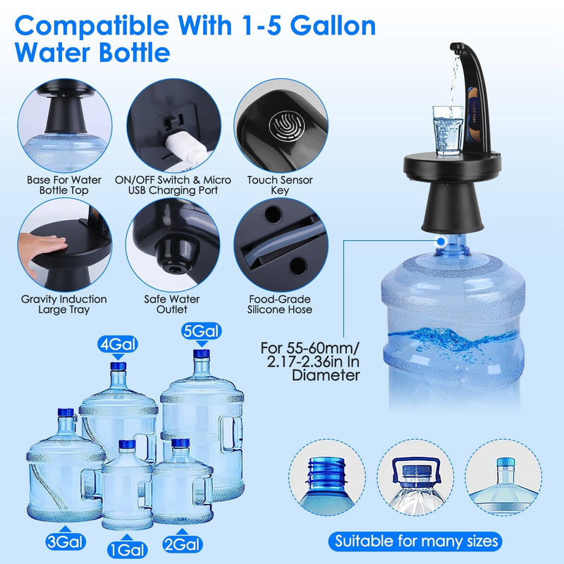 Water Bottle Dispenser USB Rechargeable Mini Water Jug for 1-5 Gallon