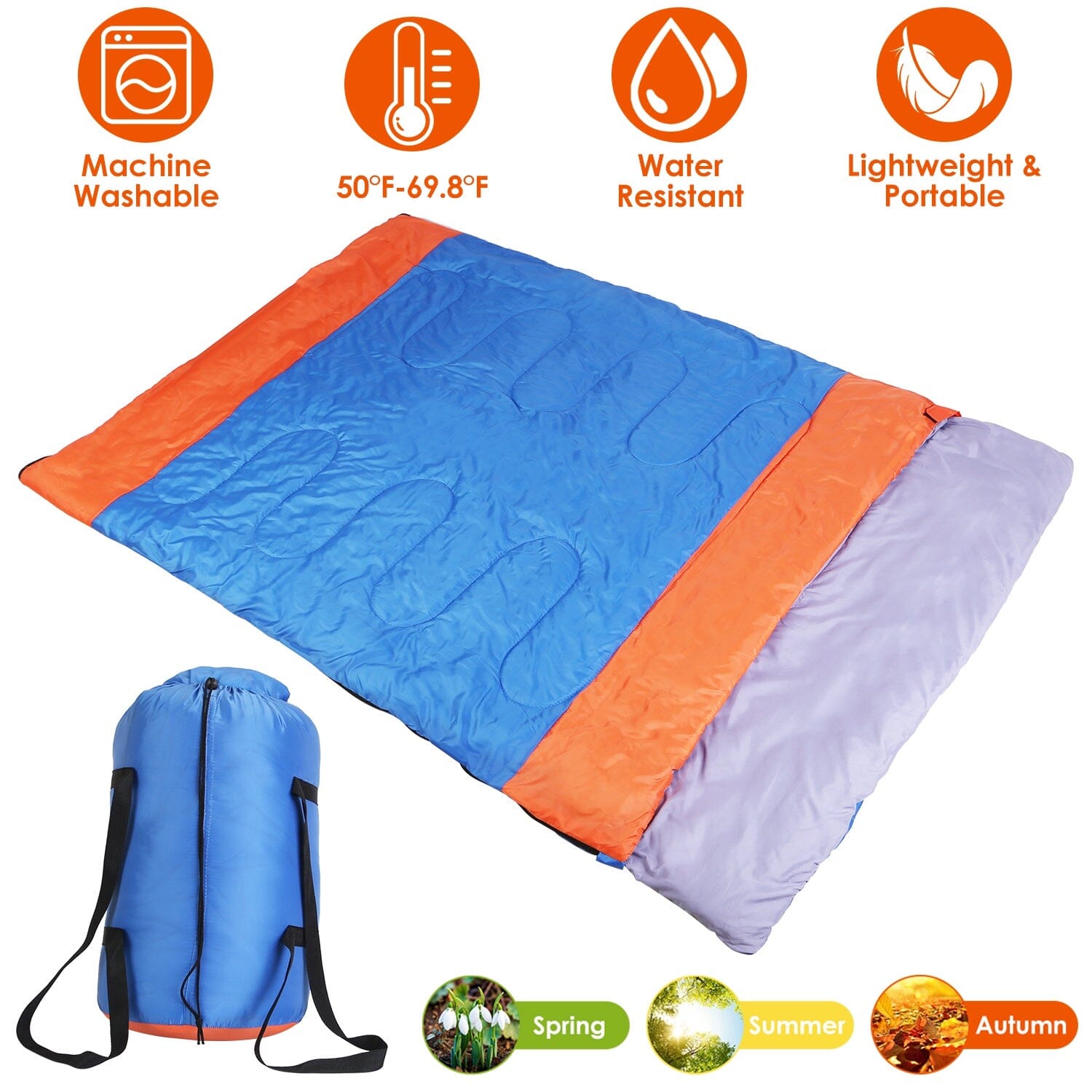 Water Resistant Camping Cotton Liner Sleeping Bag with Sack Sports & Outdoors - DailySale