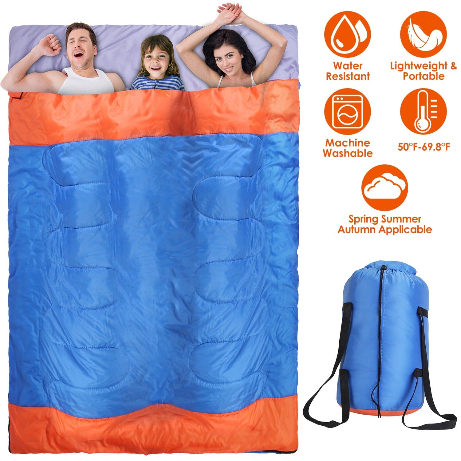 Water Resistant Camping Cotton Liner Sleeping Bag with Sack Sports & Outdoors - DailySale