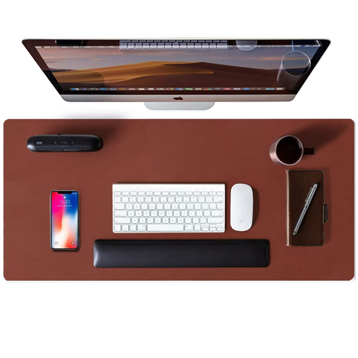 Waterproof Leather Desk Writing Pad for Office and Home Computer Accessories Brown 23.6" x 13.7" - DailySale