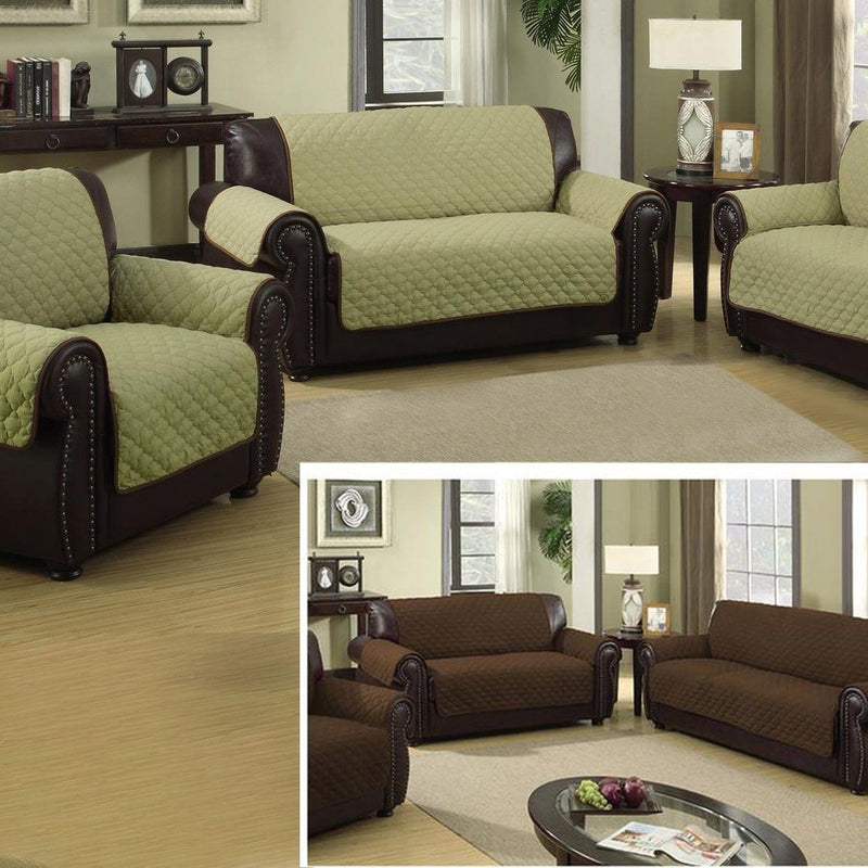 Waterproof Quilted Reversible Furniture Slipcover for Chair, Loveseat, Or Sofa - Assorted Colors Home Essentials Love Seat Sage/Chocolate - DailySale