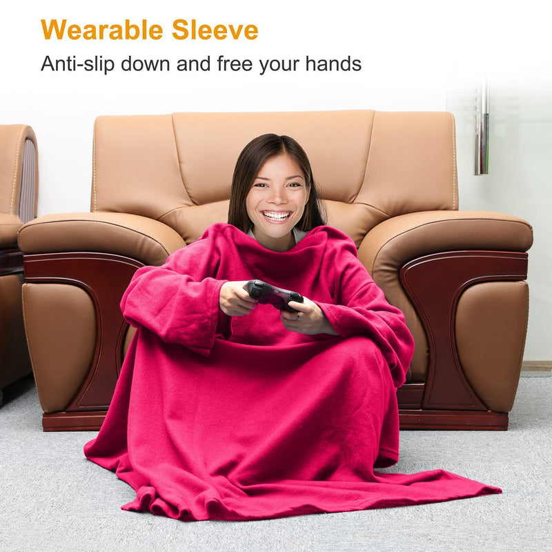 Wearable Fleece Blanket with Sleeves