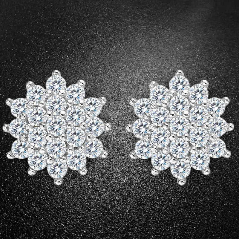 White Crystal Snowflake Cluster Pave Studs Jewelry - DailySale