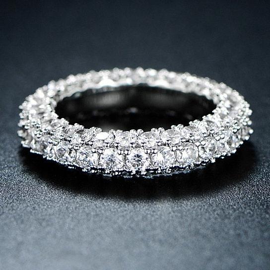 White Gold and Italian-Cut CZ 3 Row Eternity Ring - Size: 5 Jewelry - DailySale