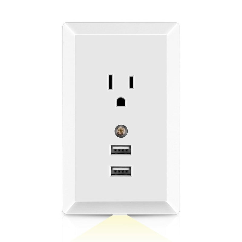 White Light Sensor Dual USB Wall Outlet Gadgets & Accessories - DailySale