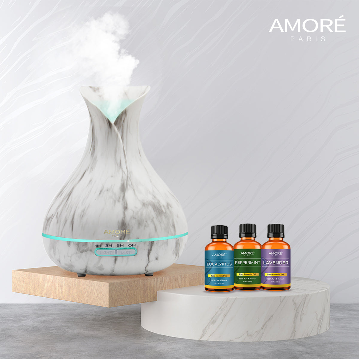 White Marble 300ml Ultrasonic Aroma Diffuser Wellness - DailySale