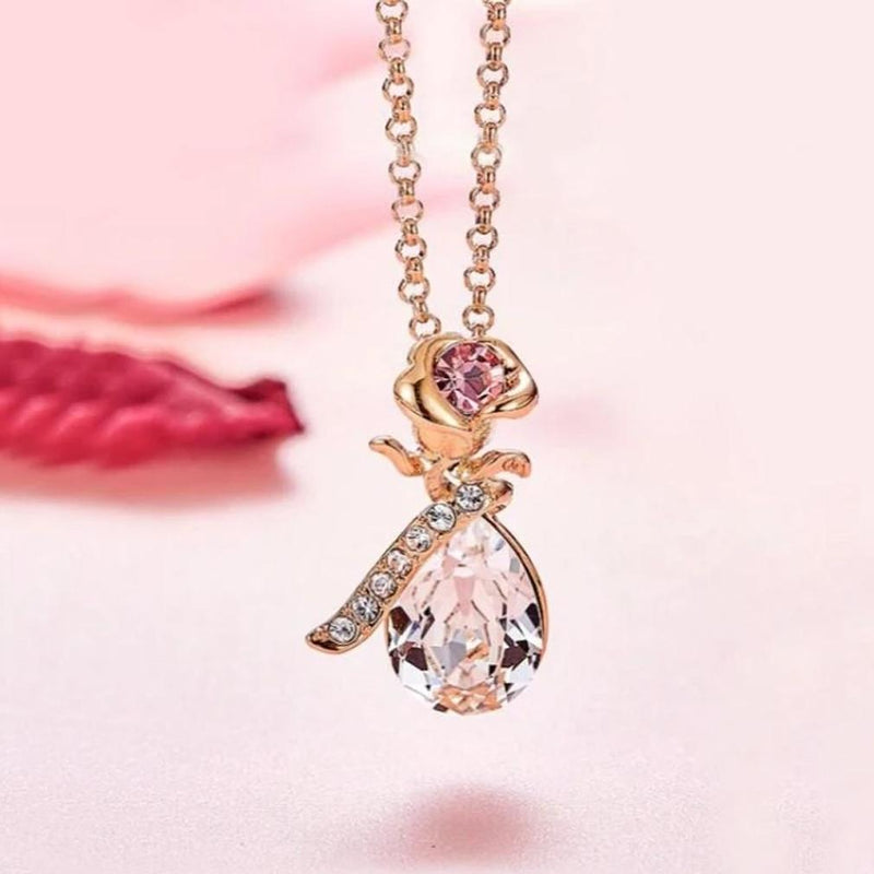 White Sapphire Teardrop Orchid Pendant Necklace Plated in 14K Rose Gold Jewelry - DailySale