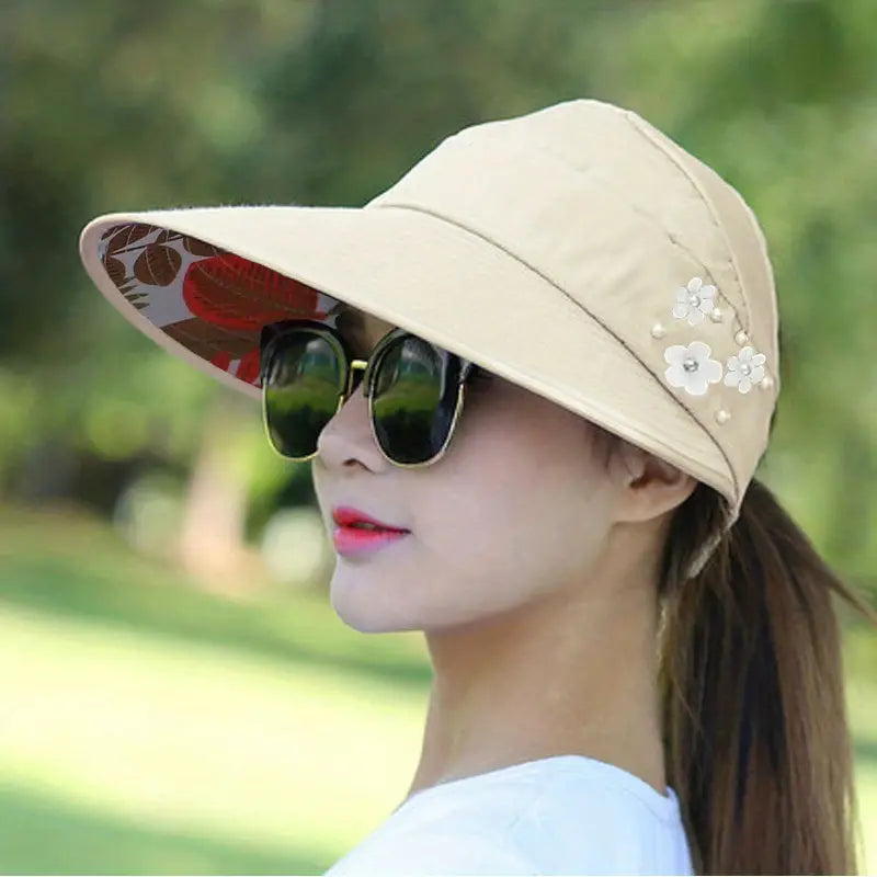 Wide Brim Sun Visor Foldable Picnic Hat Beach UV Protection Scallop Cap Women's Shoes & Accessories Beige - DailySale