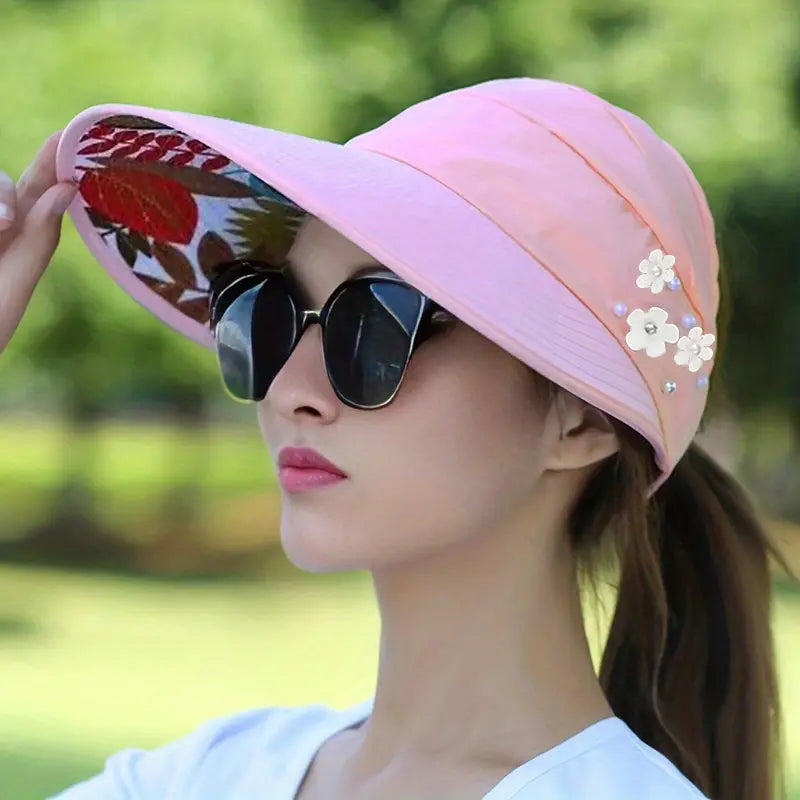 Wide Brim Sun Visor Foldable Picnic Hat Beach UV Protection Scallop Cap Women's Shoes & Accessories Pink - DailySale