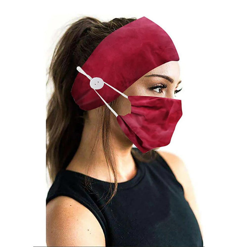 Wide Buttoned Elastic Headband with Matching Face Mask Face Masks & PPE Red TieDye - DailySale